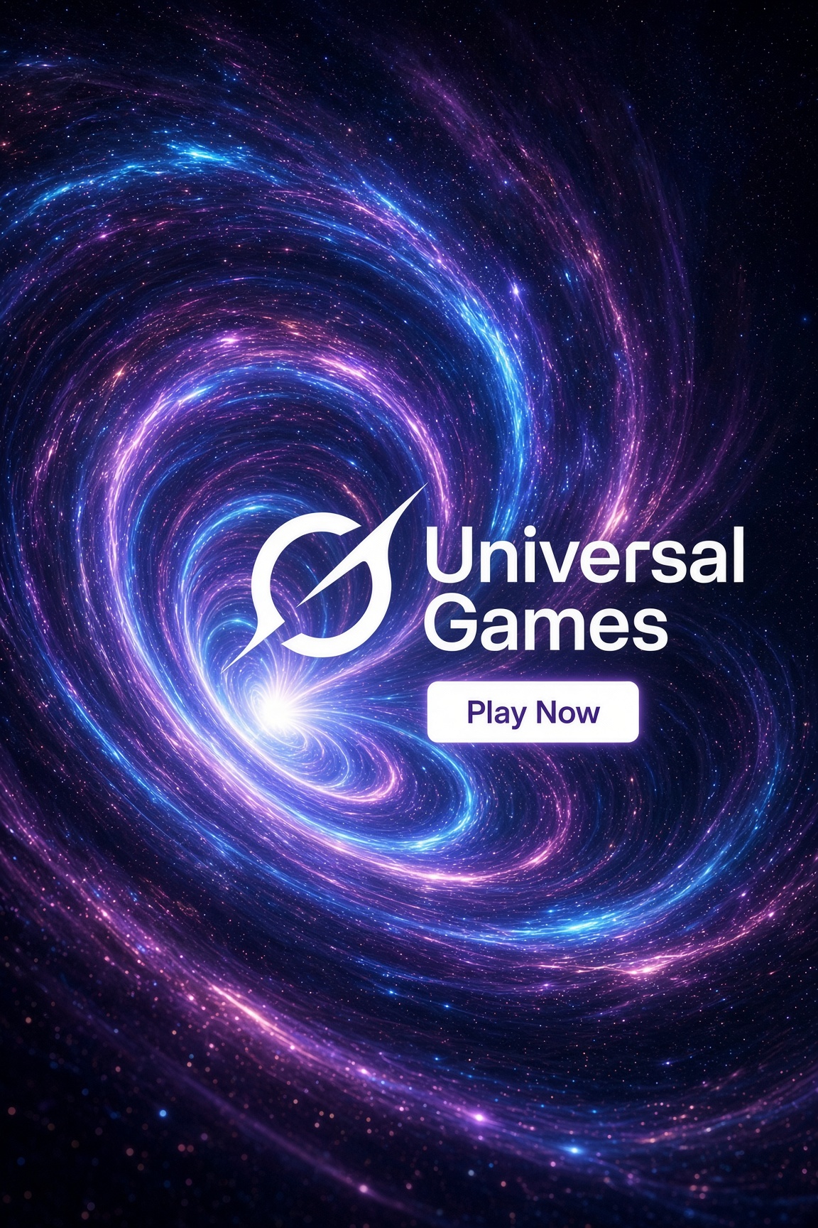 Universal Games mark on a spiral galaxy. The words Play Now are part of the artwork and are not a link.